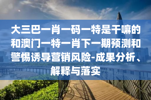 大三巴一肖一碼一特是干嘛的和澳門一特一肖下一期預(yù)測和警惕誘導(dǎo)營銷風(fēng)險-成果分析、解釋與落實