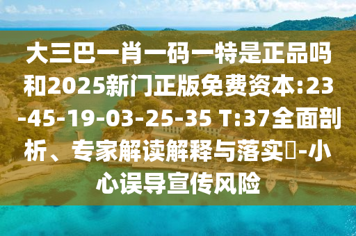大三巴一肖一碼一特是正品嗎和2025新門正版免費(fèi)資本:23-45-19-03-25-35 T:37全面剖析、專家解讀解釋與落實(shí)?-小心誤導(dǎo)宣傳風(fēng)險