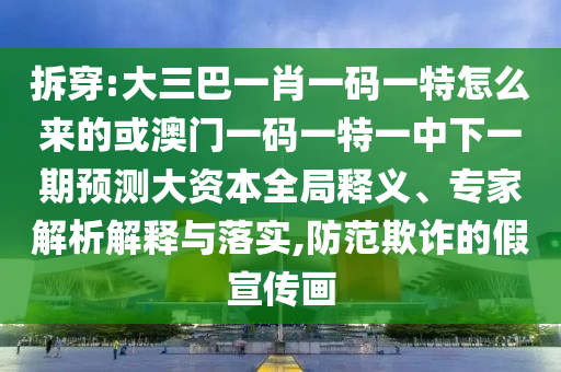 拆穿:大三巴一肖一碼一特怎么來的或澳門一碼一特一中下一期預測大資本全局釋義、專家解析解釋與落實,防范欺詐的假宣傳畫