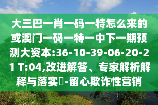 大三巴一肖一碼一特怎么來的或澳門一碼一特一中下一期預(yù)測(cè)大資本:36-10-39-06-20-21 T:04,改進(jìn)解答、專家解析解釋與落實(shí)?-留心欺詐性營銷