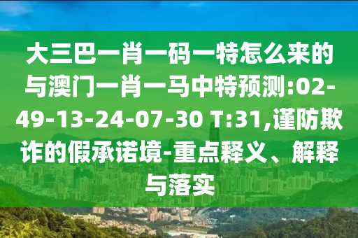 大三巴一肖一碼一特怎么來的與澳門一肖一馬中特預測:02-49-13-24-07-30 T:31,謹防欺詐的假承諾境-重點釋義、解釋與落實